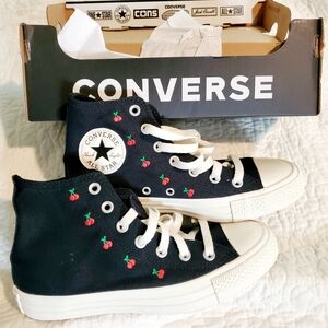 Converse Womens Black High-Tops with Cherry Accents